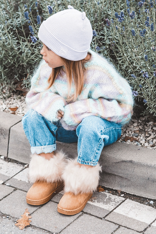 Дитячі снігові черевики з еко хутром світло-коричневі Аріана