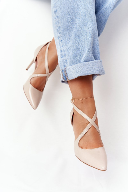 Елегантні шкіряні туфлі на високих підборах Visconi 7400 Beige