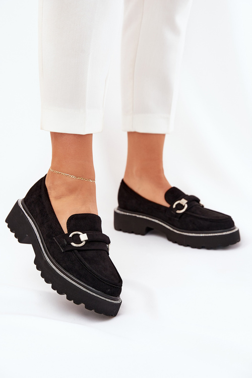 Жіночі мокасини, оздоблені цирконіями чорні Patina