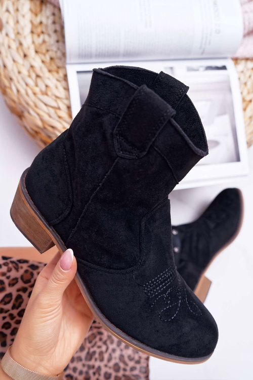 Жіночі ковбойські чоботи на плоскому каблуці з пряжкою Чорні Ewell