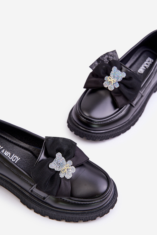 Мокасини для дівчинки з бантом з екошкіри Avallesa чорного кольору