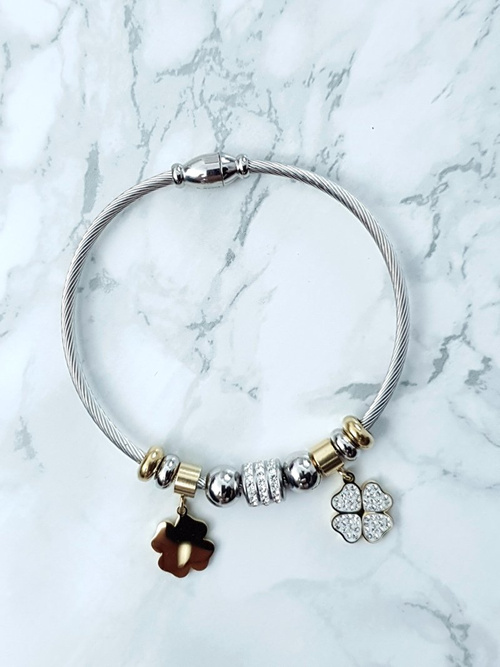 Жіночий дротяний браслет, рожеве золото, конюшини, підвіски, підвіски