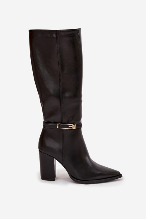 Жіночі чоботи на високому підборі з пряжкою ізольовані Чорні Cirella