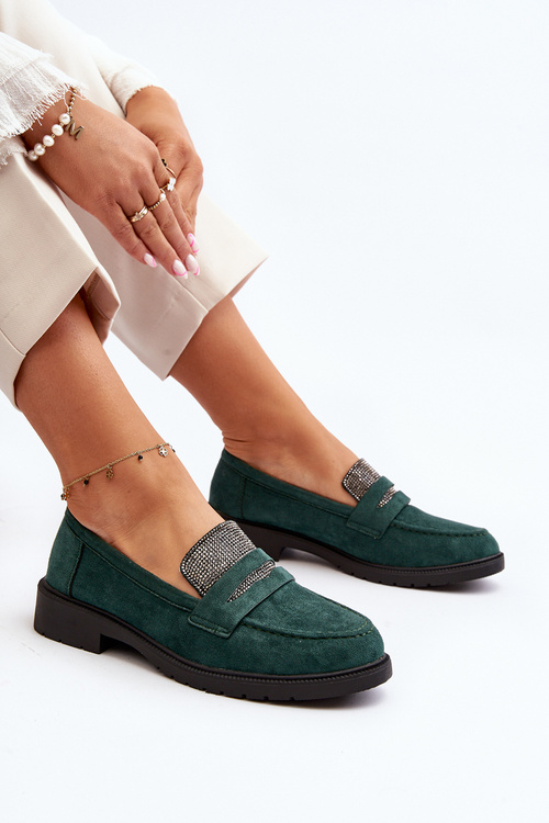 Жіночі лофери з прикрасами темно-зелені Dananei