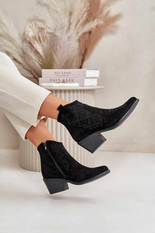 Перфоровані ковбойські черевики на блискавці, еко-замша, чорні S.Barski HY42-944