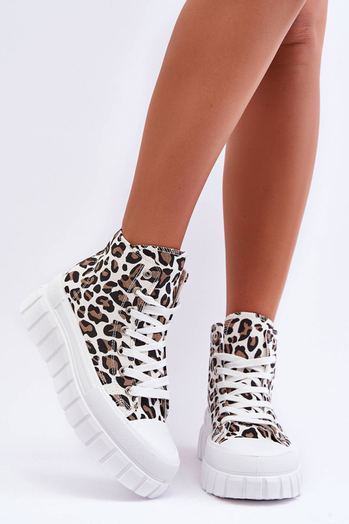 Жіночі високі кросівки з леопардовим малюнком білі Florensi