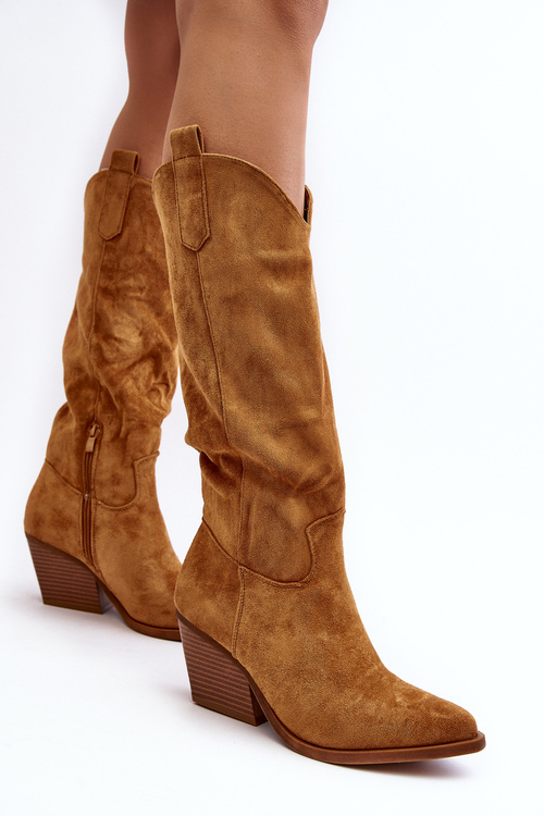 Жіночі ковбойські черевики на високих підборах кольору Camel Oppore