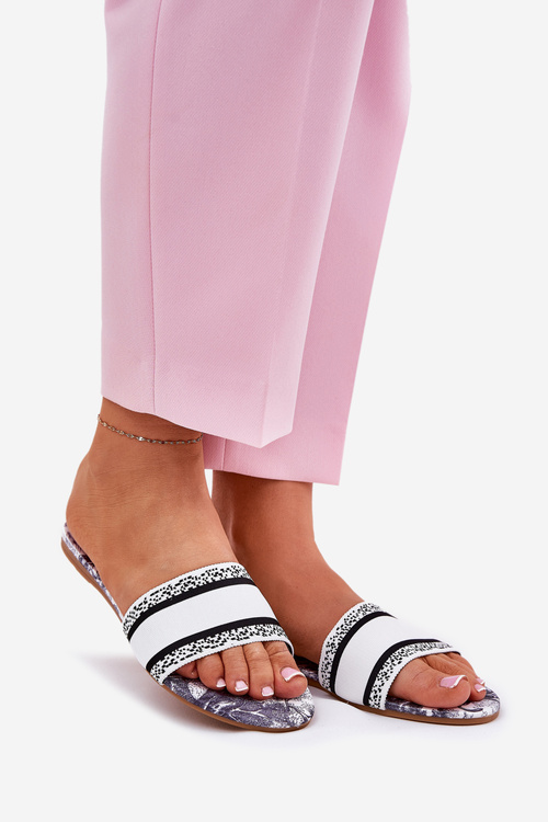 Візерункові Плоскі Жіночі Сандалі Білі Leysi