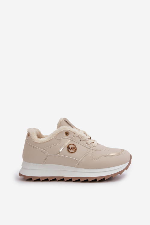 Жіноче спортивне взуття утеплене хутром на платформі світло-бежевий Lerisas