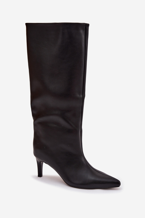 Жіночі чоботи на шпильці з прострочкою чорні Олівія