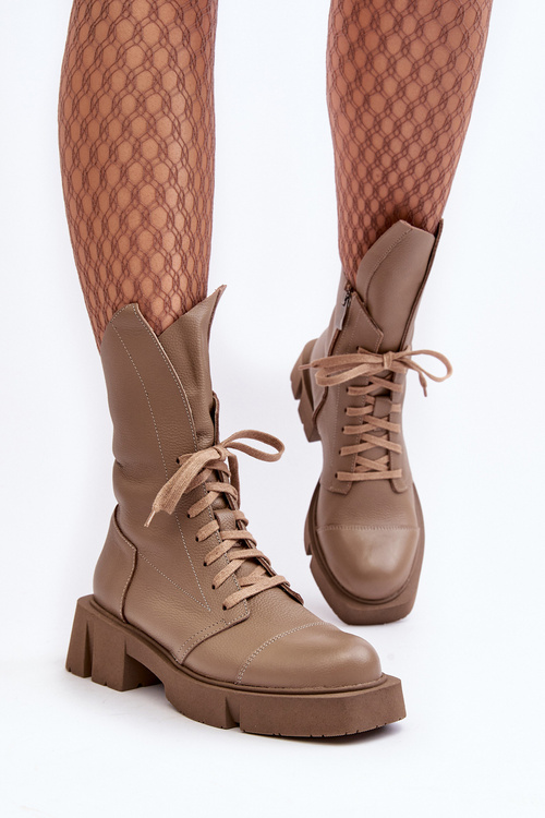 Жіночі шкіряні ботильйони Chelsea на масивному підборі Zazoo 976A темно-бежевий