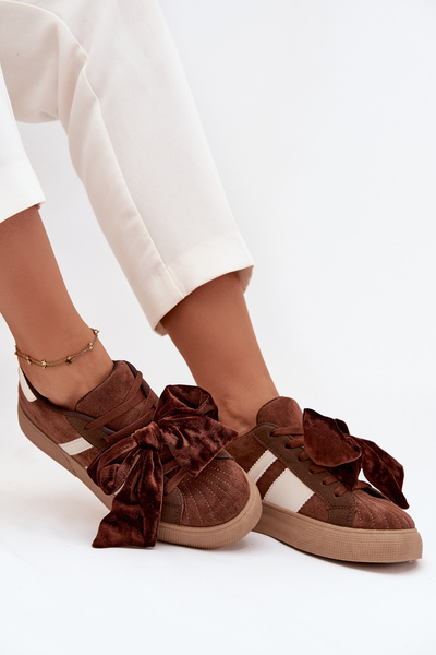 Жіночі кросівки з замшевим бантом коричневі Ashlyn