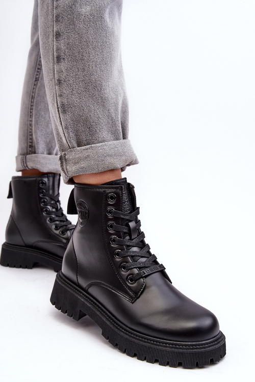 Шкіряні черевики на шнурівці Чорні Big Star MM274375