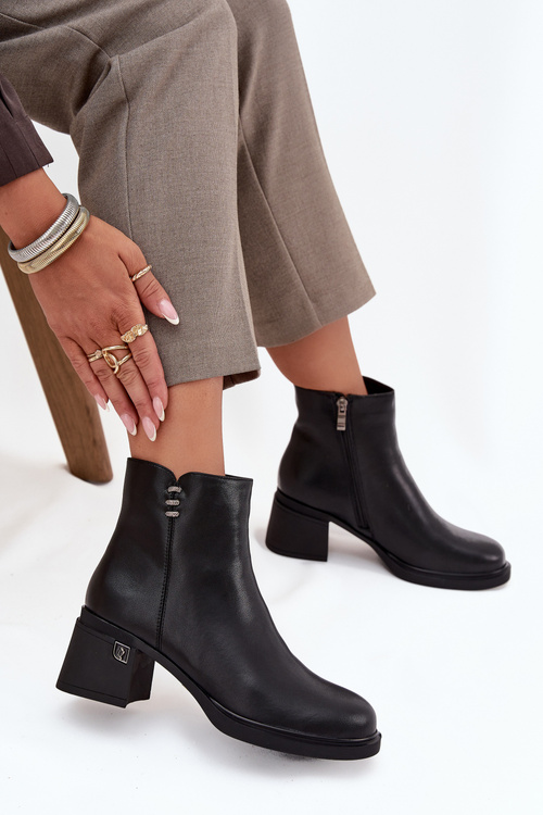 Шкіряні Теплі Жіночі Ботильйони на Каблуці Vinceza 91159 Чорні