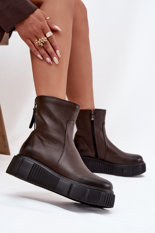 Zazoo 60369 Жіночі Шкіряні Чоботи на Платформі Шоколадні