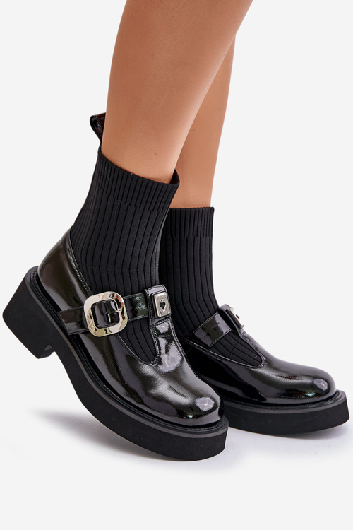 Лаковані черевики з носком і пряжкою, чорні MR880-076