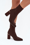 Тканинні жіночі чоботи на підборах шоколадного кольору Virelle