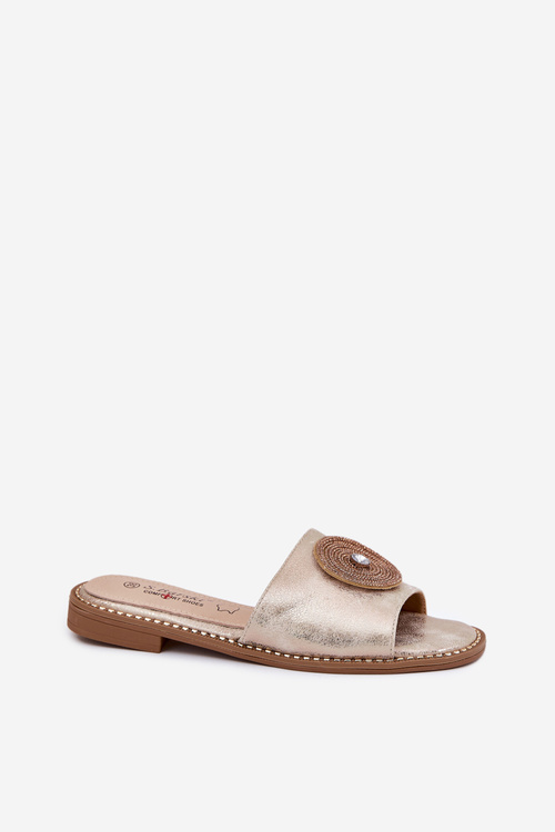 Жіночі Сандалі На Плоскому Каблуці З Декором S.Barski KV51-013 Золоті