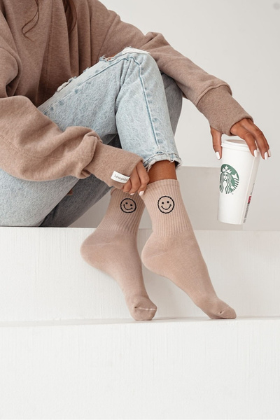Жіночі бавовняні шкарпетки Emojis Бежеві