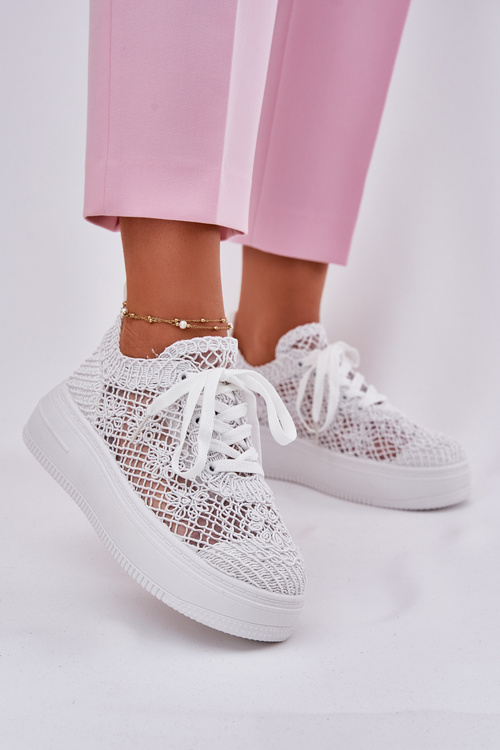 Жіночі Кросівки На Платформі З В'язаної Верхньою Частиною Білі Mirietto