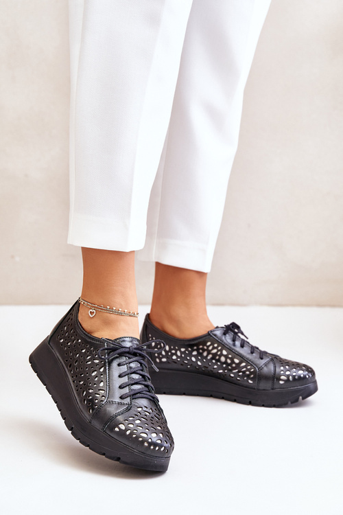 Zazoo 2973 Чорні шкіряні туфлі на платформі з вирізом