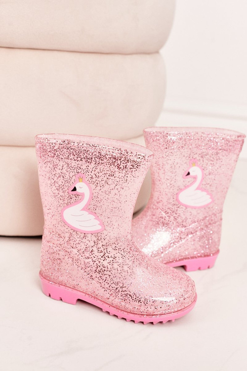 Дитячі блискучі дощові черевики з лебединим рожевим