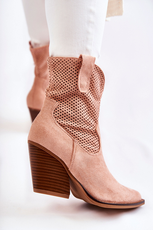 Жіночі замшеві ажурні чоботи ковбойські рожеві Eleonore