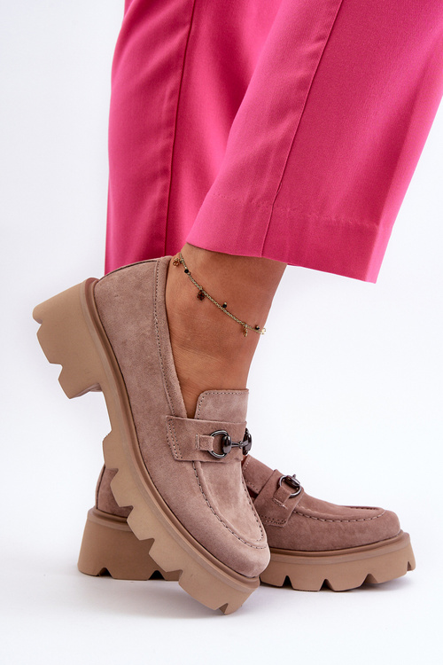 Масивні жіночі замшеві мокасини бежеві Neloria