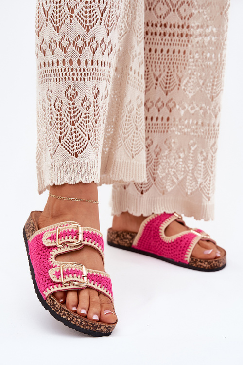 Вязані Жіночі Тапочки З Золотими Пряжками Фуксія Феніра