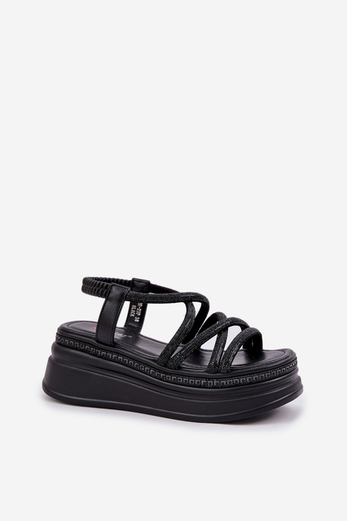 Сандалі На Масивній Платформі З Переплетеними Ремінцями Чорні Lanathea