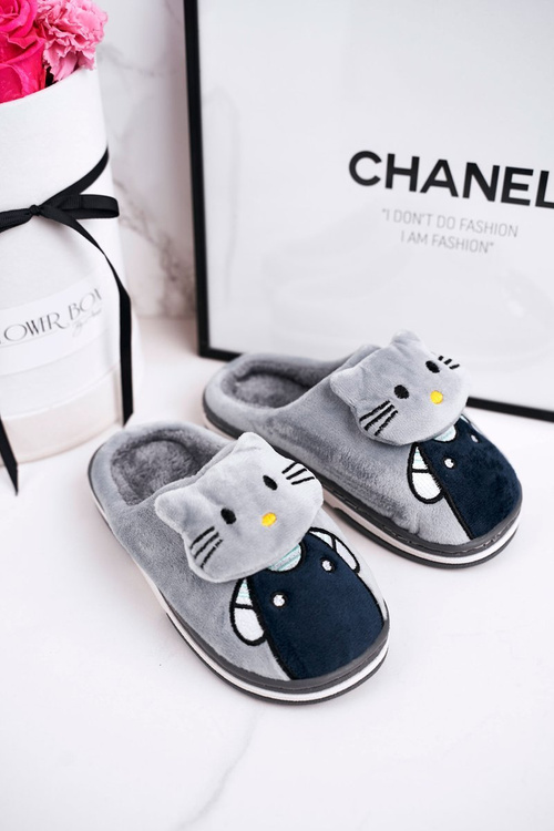 Дитячі утеплені домашні тапочки Grey Kitty