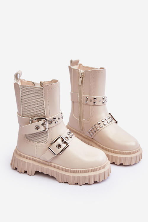 Бежеві ботильйони на блискавці для дівчинки Adeneia