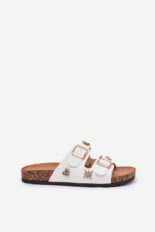 Жіночі Сандалі На Корковій Підошві З Пряжками І Прикрашеннями Білі Efadelis