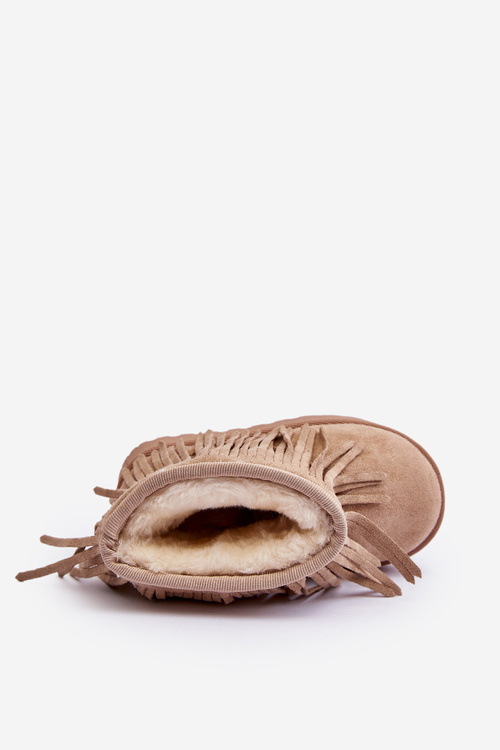 Дитячі снігові чоботи на флісовій підкладці з декоративною бахромою, бежевий Nimia'