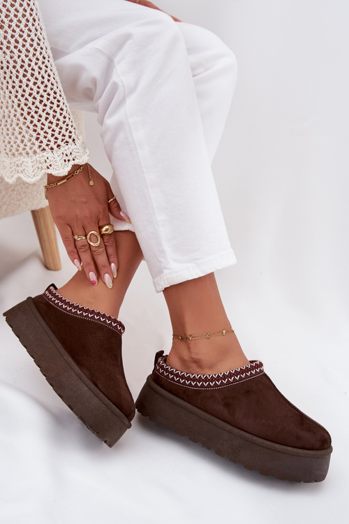 Низькі жіночі снігоступи з вишивкою на платформі шоколадні Narirya