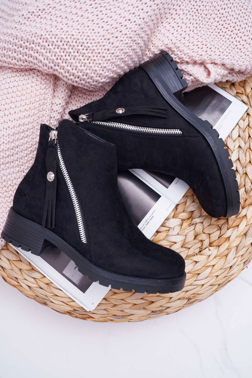 Чоботи жіночі теплі замшеві на дві блискавки чорні Ohoo