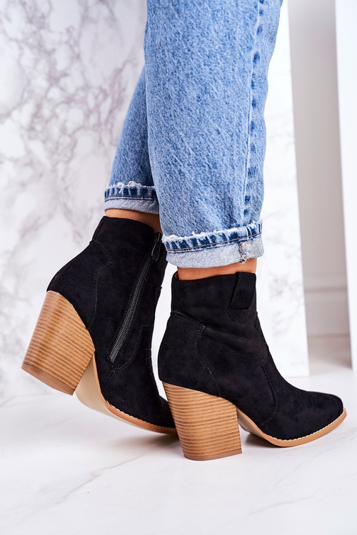 Жіночі утеплені ковбойські чоботи на каблуці Чорні Маргарет