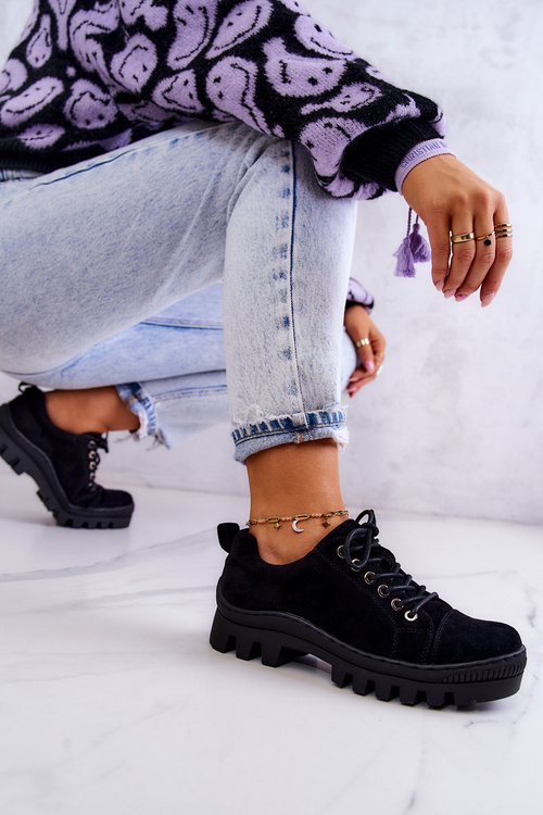 Жіночі замшеві туфлі на зав'язках чорний майсон