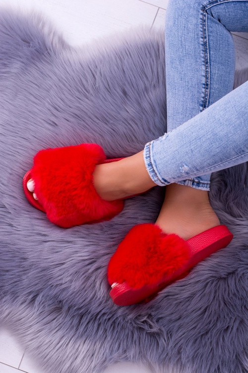Жіночі хутряні шльопанці Lu Boo Red XXL