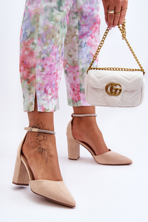 Замшеві човники зі стразами, бежевий діамант