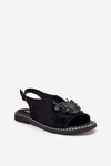 Жіночі сандалі на плоскому каблуці з декором чорні Setorina