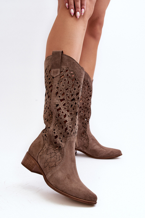 Жіночі чоботи Zazoo 3403 на шнурівці на низькому каблуці темно-бежеві