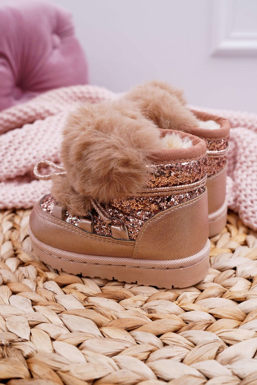 Дитячі хутряні снігові черевики кольору шампанського Мінні Маус