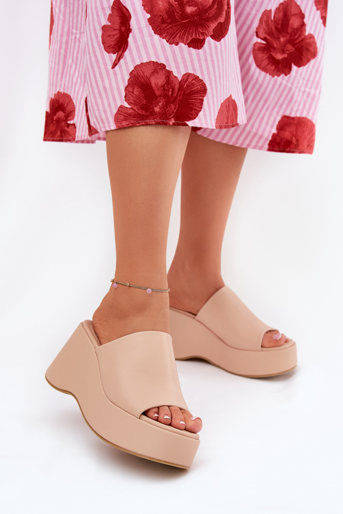 Еко шкіряні жіночі сандалі на платформі і підборах бежеві Kisoffi