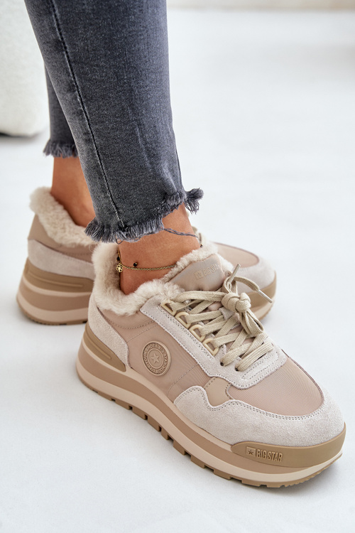 Жіночі утеплені кросівки на платформі Big Star OO274A214 бежевого кольору