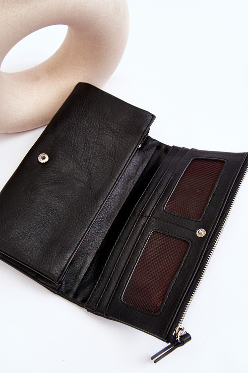 Жіночий великий місткий гаманець чорний Evina