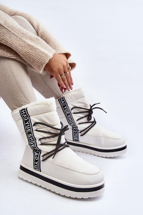 Жіночі зимові черевики зі шнурівкою білого кольору Lilara