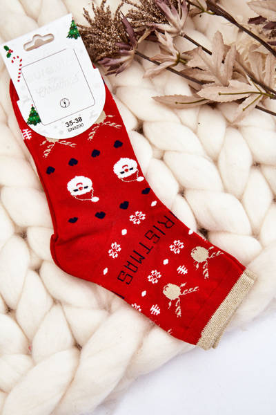 Шкарпетки жіночі з різдвяними візерунками Merry Christmas Red