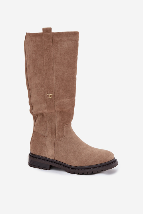 Жіночі чоботи з утепленням на плоскій підошві Еко замша Темно бежеві Delyssa