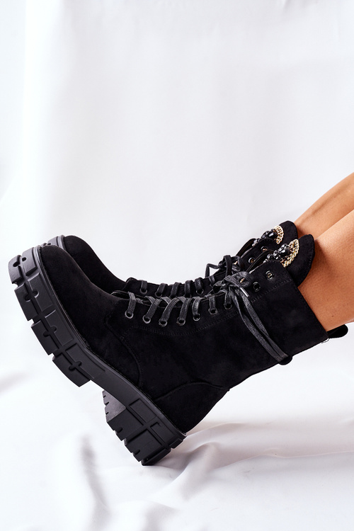 Замшеві утеплені чоботи з декоративним камінням Чорні Hadley